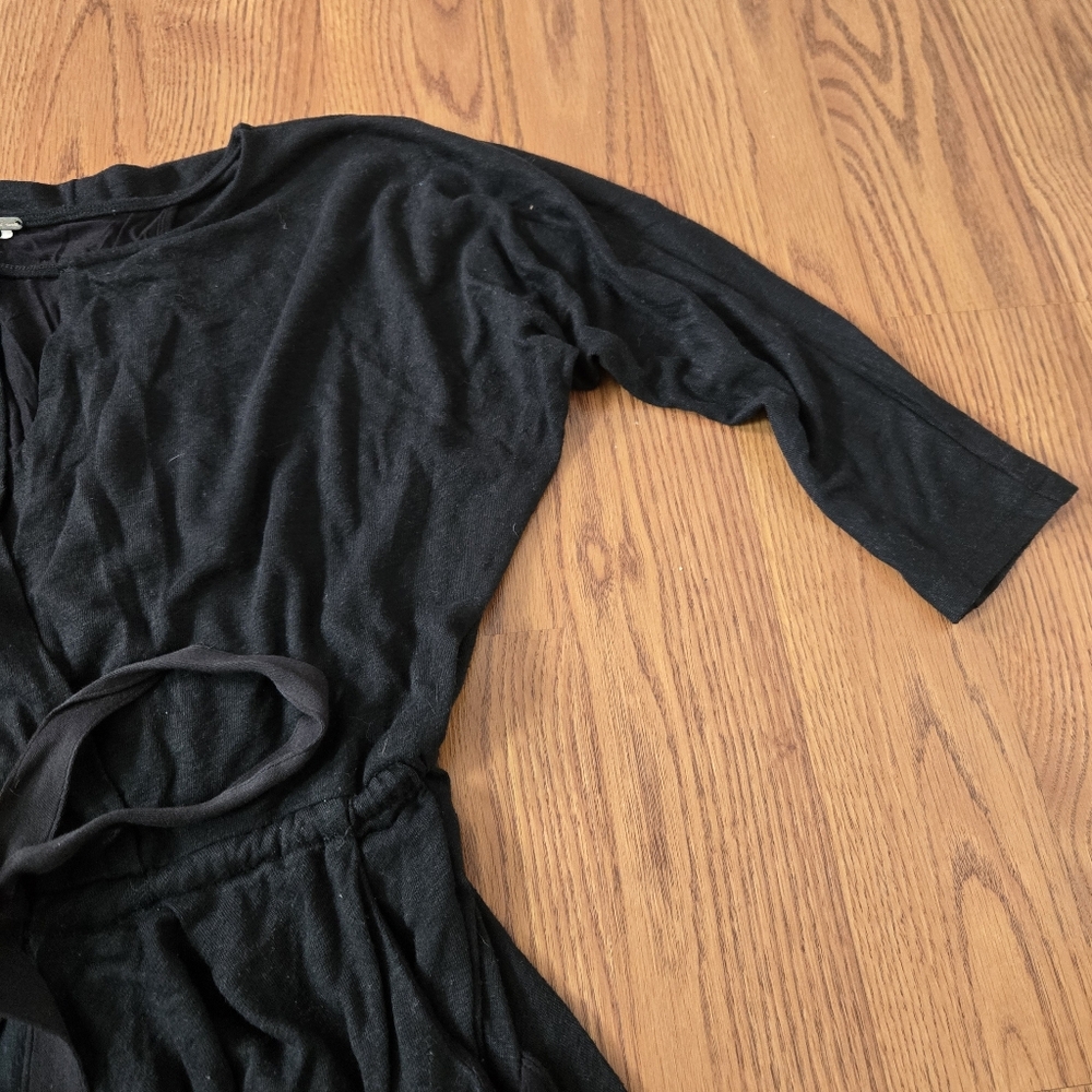 Free People Guaze Midi Dress Black Linen Casual A-Line Draped Pockets Keyhole S - Picture 10 of 15